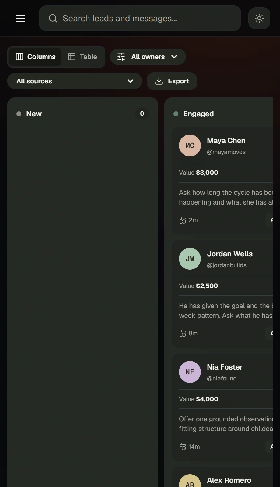 The pipeline showing a conversation that has become a booked appointment