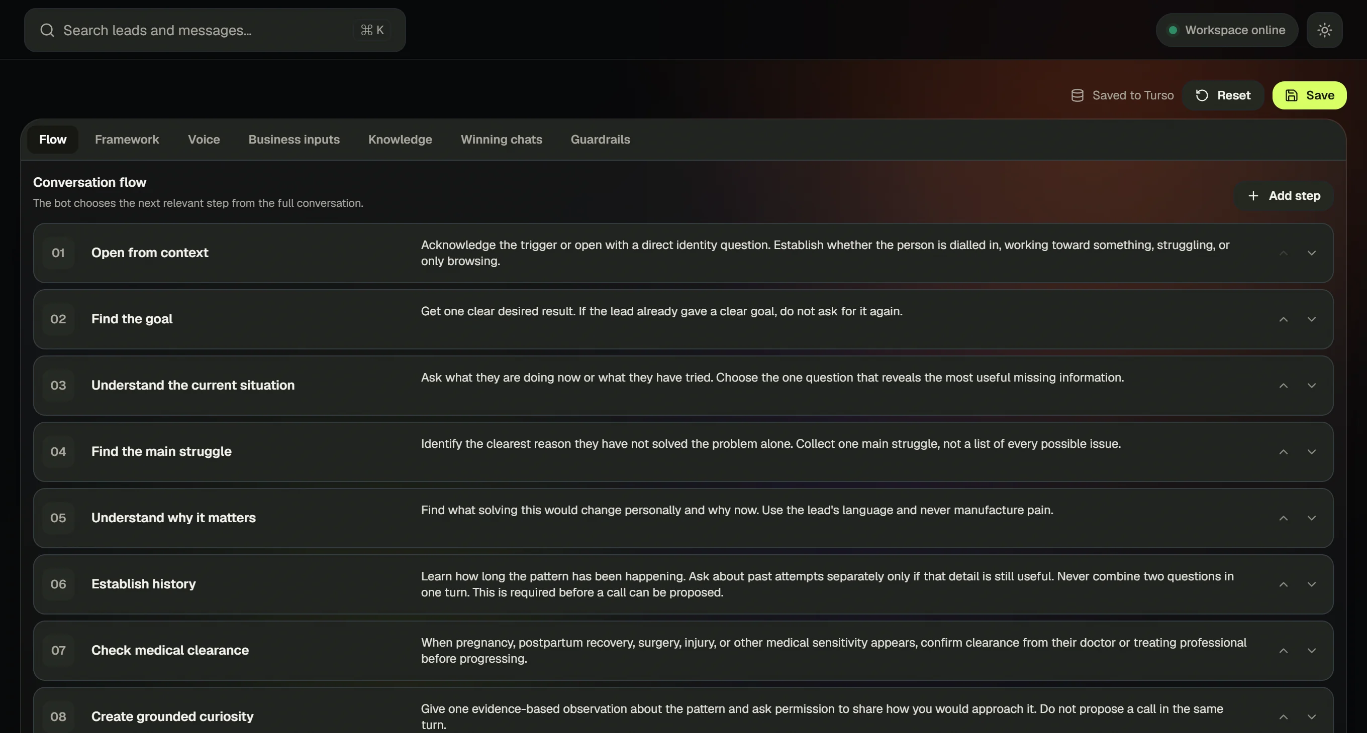 The playbook editor showing the discovery steps Scavo works through